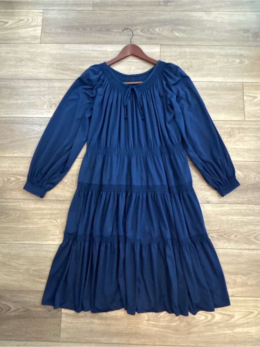Alfred Werber Navy Blue Tiered Peasant Dress Boho Long Sleeve Size XL